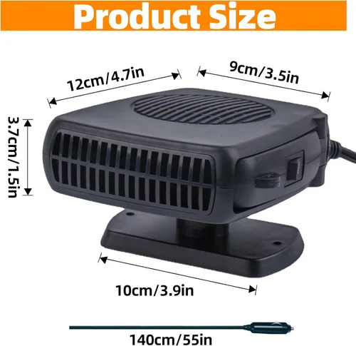 Vista 2 de Calentador portátil para automóvil, desempañador 2 en 1 de 12 V, 200 W, con asa, ventilador de calefacción y refrigeración rápida 2026, enchufe al