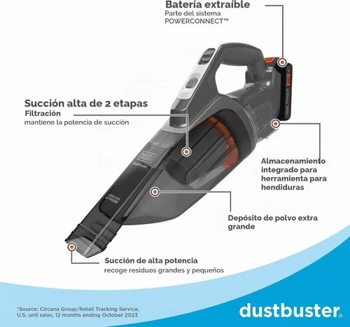Vista 2 de BLACK+DECKER 20V MAX POWERCONNECT Aspiradora de mano, inalámbrica, batería no incluida, solo herramienta desnuda (BCHV001B)