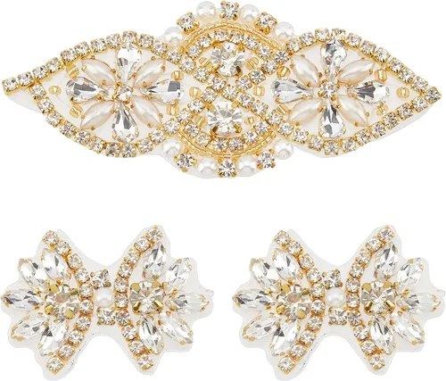Vista 8 de FINGERINSPIRE 12 diamantes de imitación de cristal en forma de hoja - 6 estilos de apliques de cristal brillante con fijación en caliente, hojas 12