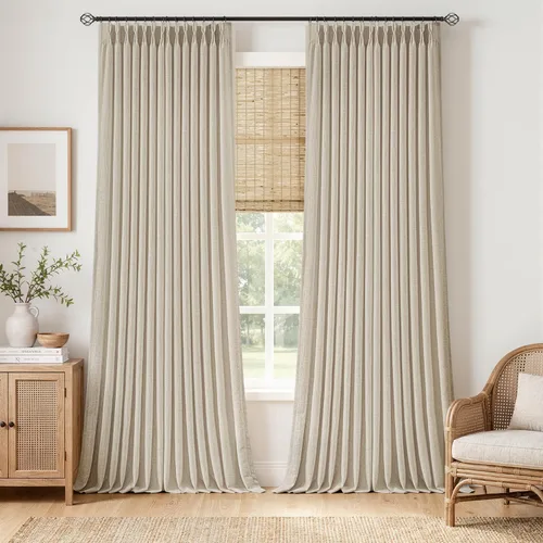 Vista 13 de MIULEE Cortinas de lino gruesas con pinzas plegadas de 96 pulgadas de largo, 2 paneles para sala de estar y dormitorio, cortinas de ventana Natural