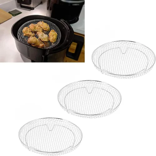 Vista 9 de Fdit 3 estantes para freidora de aire, estantes deshidratadores apilables de 3 capas, acero inoxidable de grado alimenticio, deshidratación