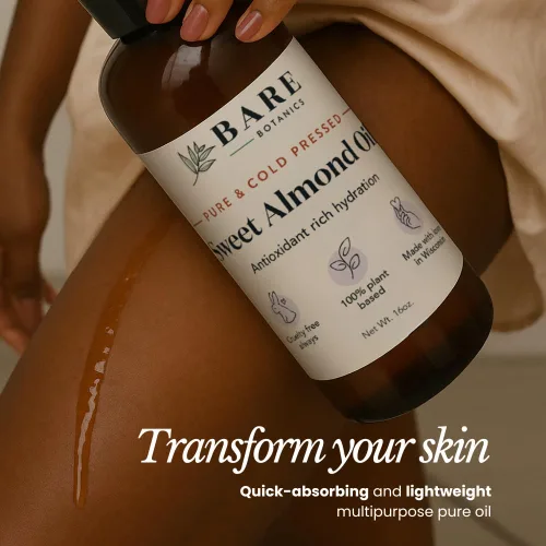 Vista 5 de Bare Botanics Aceite de almendras dulces para el cabello y el cuerpo + exfoliante de sal corporal de coco y vainilla