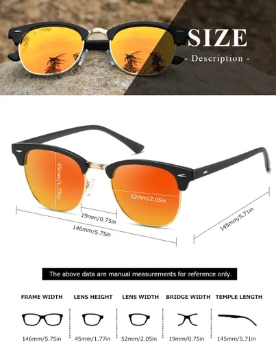 Vista 134 de AEVOGUE Gafas de sol polarizadas para mujeres y hombres semi marco retro gafas de sol AE0369