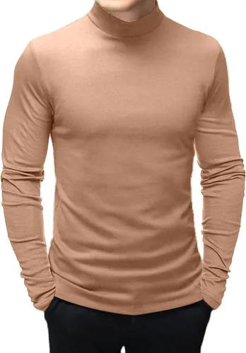 Vista 9 de Rela Bota Camisetas de moda para hombre, camisetas de cuello alto falso, ropa interior térmica, manga larga, ajustada, elástica, básica Beige