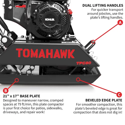 Vista 5 de Tomahawk - Compactador de placa vibratoria para suciedad, asfalto, grava, compactación de suelo con motor de 6 HP