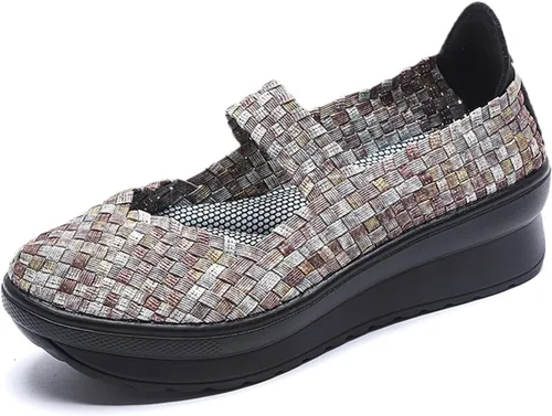Vista 8 de EnllerviiD - Sandalias de cuña Mary Jane para mujer, zapatos de plataforma con bombas elásticas, cómodos para el trabajo y uso casual 669negro