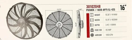 Vista 5 de Spal Ventilador empujador 30102048 (16 pulgadas de alto rendimiento; hoja curva; para uso con fusible de 30 amperios a 13 V), 1 paquete