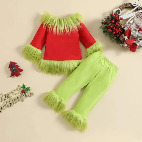 Vista 3 de Amnnchya Disfraz de Navidad para niños, lindo elfo de dibujos animados, manga larga, conjunto de tops y pantalones para fiesta de niños pequeños