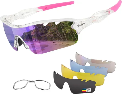 Vista 11 de BangLong Polarized UV400 Sports Sunglasses with 5 Lenses for Men Women TR90 Flexible Frame, 5 Interchangeable Lens with RX Insert, 0.9oz Sports