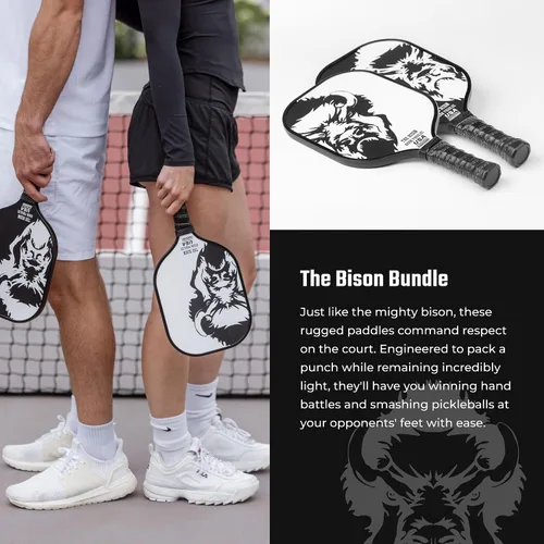 Vista 2 de Bison Paddles: Paletas de pickleball de grafito de carbono, raquetas ligeras de pickleball Núcleo compuesto de panal que mejora la colocación