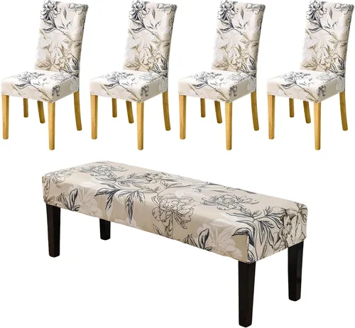 Vista 23 de CRFATOP 4 Piezas de Fundas Elásticas para Silla de Comedor con Funda para Banco Fundas Impresas para Silla de Comedor Fundas para Cojín de Asiento