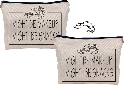 Vista 3 de Might Be Makeup Might Be Snacks - Bolsa de maquillaje divertida para cosméticos, bolsa con cremallera, bolsa de artículos de tocador, regalos