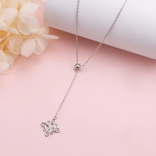 Vista 5 de FLYOW Collar de plata de ley 925 celta con nudo de brujas ajustable en forma de Y para mujer Plata esterlina No es una piedra preciosa