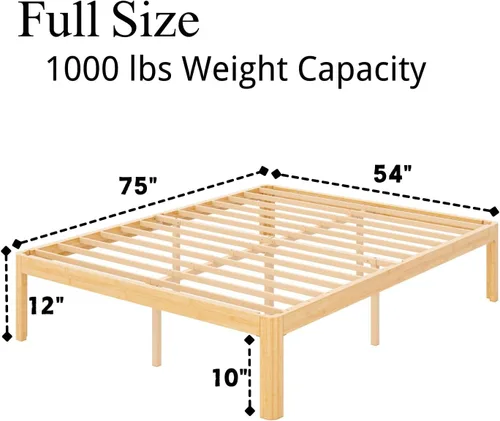 Vista 2 de ZIYOO Marco de cama de plataforma de bambú de tamaño matrimonial de 12 pulgadas, diseño minimalista moderno, soporte resistente, fácil montaje,