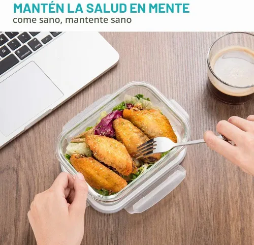 Vista 5 de Bayco - Paquete de 6 recipientes de vidrio para comidas preparadas, recipientes de almacenamiento con tapas, cajas bento herméticas, sin bisfenol A