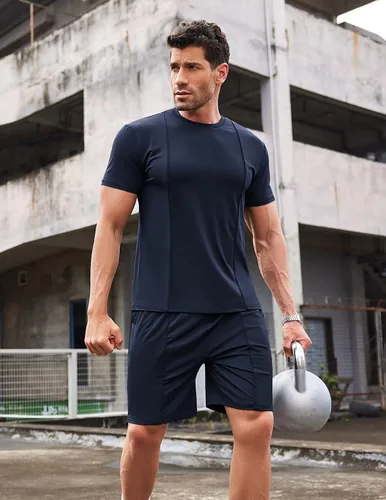 Vista 9 de COOFANDY Conjunto corto de 2 piezas para hombre, camiseta de manga corta y pantalones cortos, conjunto deportivo casual deportivo