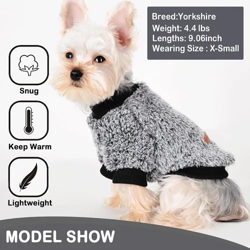Vista 4 de Suéteres para perros pequeños, niña, perro macho, suéter, forro polar suave, ropa de invierno para mascotas, niño, niña, sudaderas de felpa, Negro