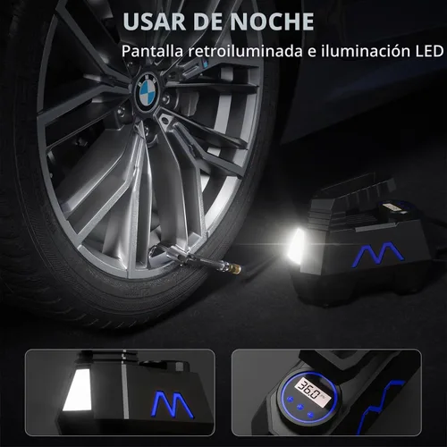 Vista 5 de Inflador de neumáticos, compresor de aire portátil, bomba de aire para neumáticos de automóvil, cable de 9.84 pies, bomba automática de 12 V CC
