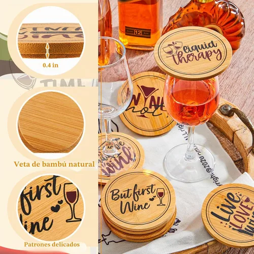 Vista 4 de Tessco para ti 16 piezas de cubiertas para copas de vino divertidas de madera para bebidas de charcutería para mantener fuera a los insectos