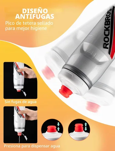 Vista 4 de ROCKBROS Botella de agua para bicicleta de 21 onzas, botella de agua para bicicleta para 5 horas de aislamiento, botella de agua deportiva Negro