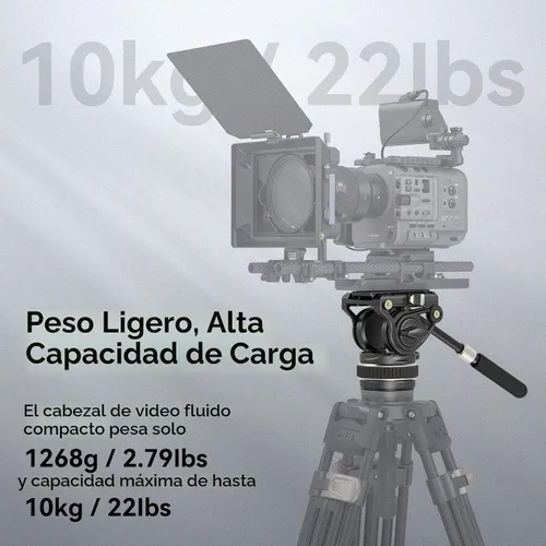 Vista 4 de SmallRig DH10 - Cabezal de video fluido para trípode de servicio pesado con base plana y mango ajustable, placa de liberación rápida para placa