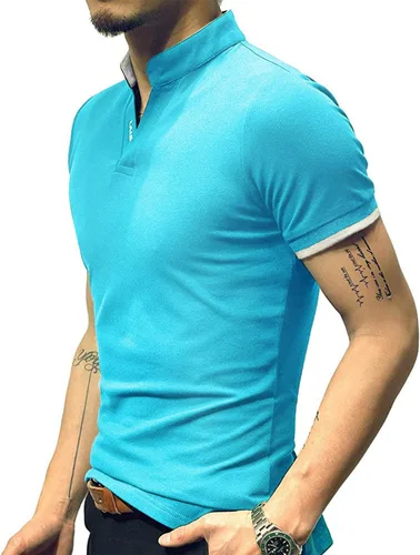 Vista 5 de LOGEEYAR Camisa polo de moda para hombre, de manga larga, ajustada, Henley, ropa de algodón piqué