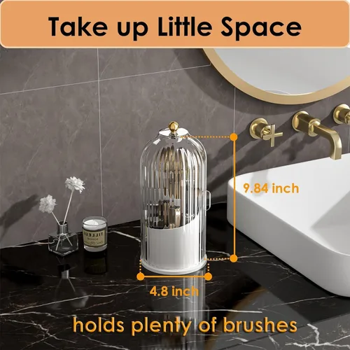 Vista 5 de Organizador de cuidado de la piel, organizador giratorio de 360 grados para brochas de maquillaje con tapa, organizador de brochas de maquillaje