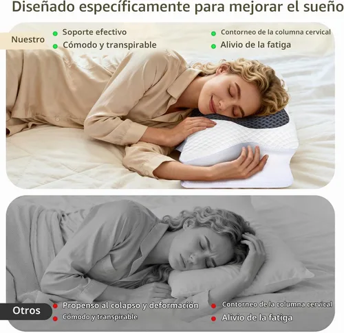 Vista 7 de Almohada cervical de espuma viscoelástica para aliviar el dolor de cuello, color gris