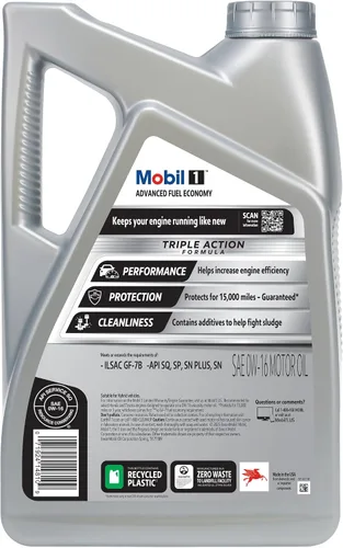 Vista 2 de Mobil 1 - Aceite sintético Advanced Fuel Economy 0W-16 para motor, 5 cuartos de galón