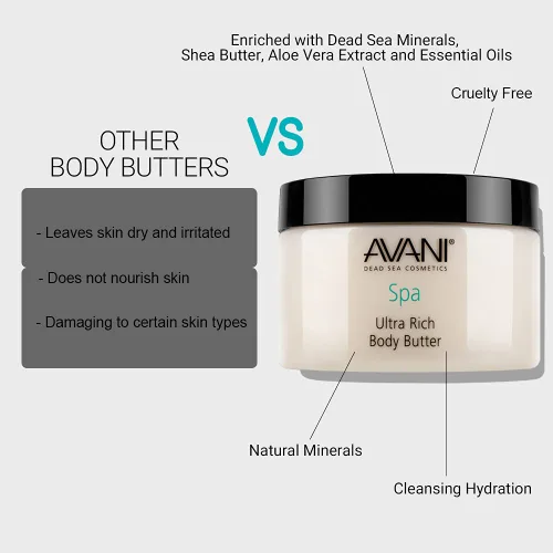 Vista 4 de Avani Mantequilla corporal ultra rica – Sal del Mar Muerto, aloe vera, vitamina E, karité, jojoba, girasol, aceite esencial de oliva – Mantequilla