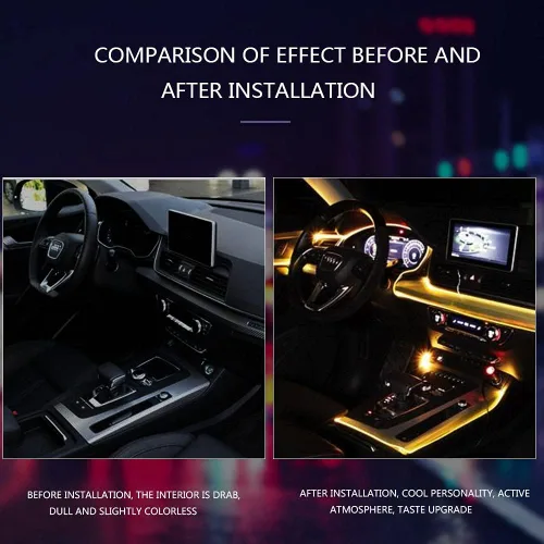 Vista 3 de Luces interiores de automóvil, 13 en 1 iluminación ambiental RGB multicolor, tira de alambre EL, tubo de neón de fibra óptica de 12 V, modo