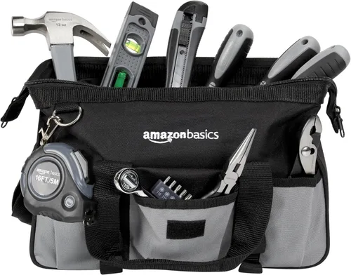 Vista 3 de Amazon Basics Juego de herramientas de reparación básicas para el hogar de 65 piezas con bolsa, plata, negro