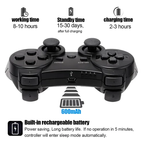 Vista 3 de Ceozon PS3 Controller Wireless 2 Pack Gamepad Compatible for PS3 Remote Joystick with Charging Cables Black and Black