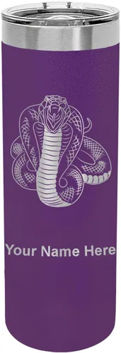 Vista 21 de LaserGram Vaso delgado aislado al vacío de 22 onzas, serpiente cobra, grabado personalizado incluido (negro)