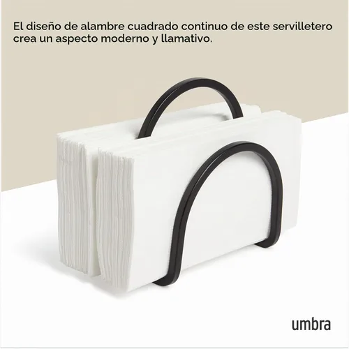 Vista 4 de Umbra Servilletero Squire con diseño contemporáneo de metal, compacto, negro Divisor integrado, funciona como asa, parece hierro fundido, fácil