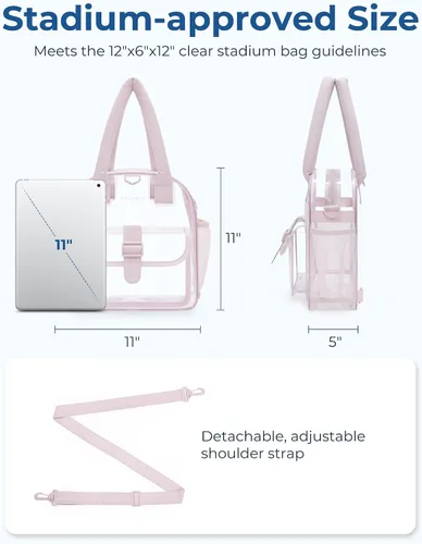 Vista 5 de BAGSMART Bolso Transparente para Eventos en Estadios 12 x 6 x 12, Bolso Bandolera Transparente para Mujeres para Viajes, Festival