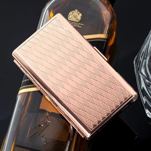 Vista 3 de Estuche Goshentech Retro de Metal en Forma de Rombos con Patrón Espacial, Capacidad para 14, Metal Chapado en Oro Rosa, Doble Cara, Estuche