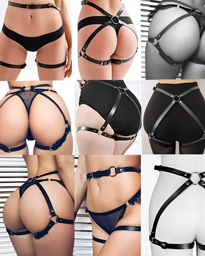 Vista 6 de Cadenas de cuerpo de cuero punk, arnés sexy para el vientre, cinturón gótico, fiesta, rave, muslo, pierna, liguero, accesorios de joyería