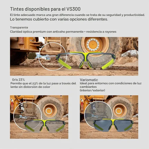 Vista 6 de HexArmor VS300 Gafas de seguridad con brazos laterales ajustables Z87+ para hombres y mujeres