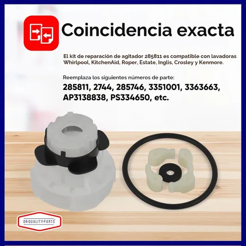 Vista 3 de Kit de reparación de agitador 285811 de alta calidad - Para lavadora Whirlpool y Kenmore