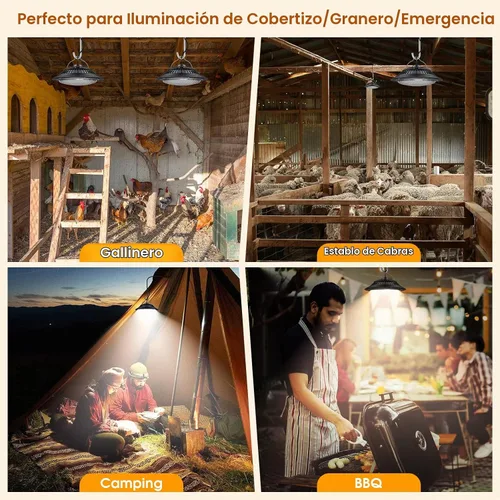 Vista 4 de Luces colgantes solares para interiores y exteriores, IP65 día/noche para cobertizo