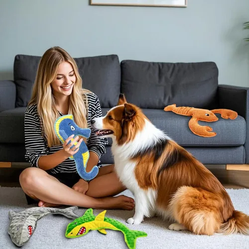 Vista 5 de Juguetes para perros sin relleno, juguete chirriante para perros pequeños, medianos e interactivos para perros grandes, juguete de tira y afloja