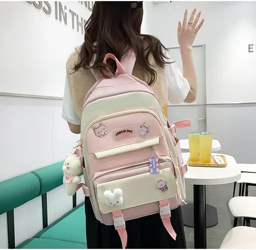Vista 6 de Mochila Kawaii, juego de mochila Kawaii con botella de agua Kawaii, Rosado