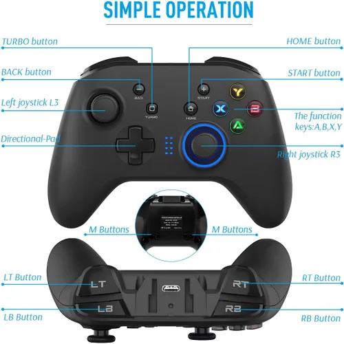 Vista 7 de Forty4 Wireless Gaming Controller Dual-Vibration Joystick Gamepad Computer Game Controller for PC Windows 781011 PS3 Switch- Black