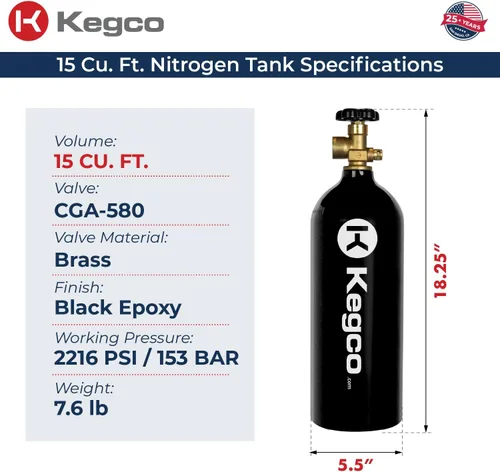 Vista 2 de Kegco Tanque de aire de nitrógeno de 15 pies cúbicos con elegante acabado epoxi negro (vacío)