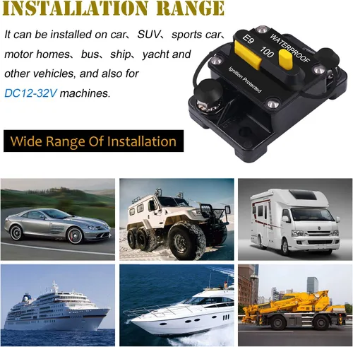 Vista 3 de E-Bro Disyuntor de 100 amperios con interruptor de reinicio manual, impermeable, para automóvil, barco marino (100 A)