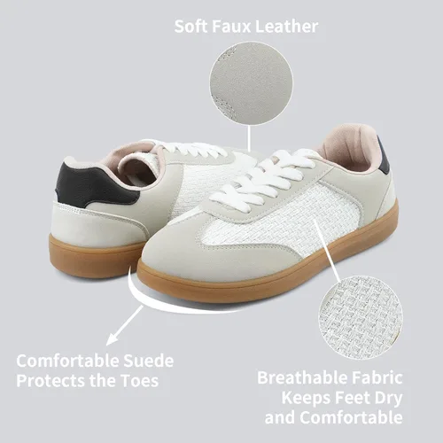 Vista 4 de JENN ARDOR Tenis de moda para mujer: tenis de goma antideslizante para caminar, parte superior de piel sintética transpirable y gamuza, plantilla