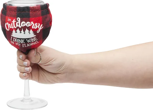 Vista 4 de BigMouth Inc. The Flannel Shirt - Copa de vino de 14 onzas con gráficos de árbol de hoja perenne, incluye camisa de franela extraíble con frases