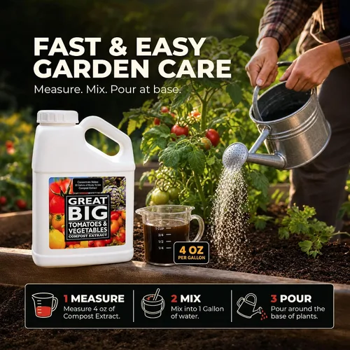 Vista 3 de Great Big Tomatoes and Vegetables - Fertilizante líquido Booster – Acondicionador orgánico de suelo, extracto de compost líquido con ácido húmico