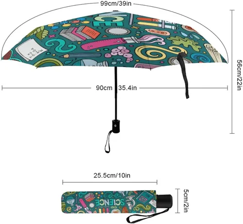 Vista 2 de Física Bioquímica Ciencia A prueba de viento Paraguas automático impermeable 3 plegable manual Rainbrella para lluvia sol